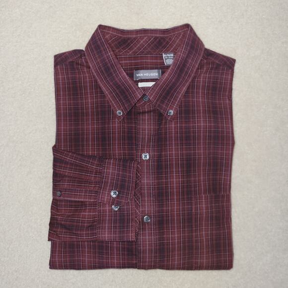 Van Heusen XL (17-17.5) Classic Fit Button-down Dark Burgundy Long Sleeve Shirt - Picture 1 of 12